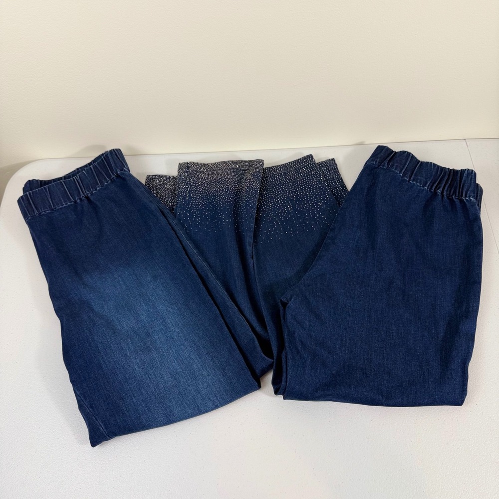 Soft Surroundings Womens Rhinestone Cuff Denim Leggings Bundle 2 Pairs Blue L